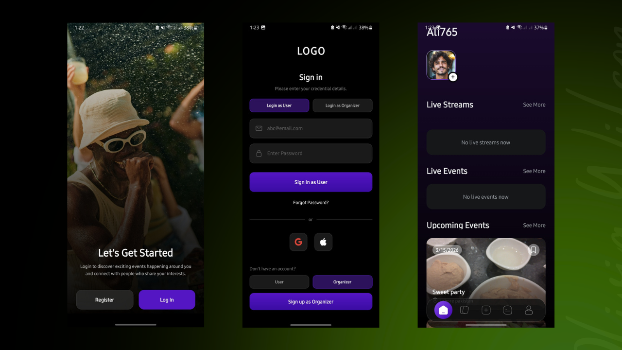 Event management mobile application dashboard Event management mobile application dashboard