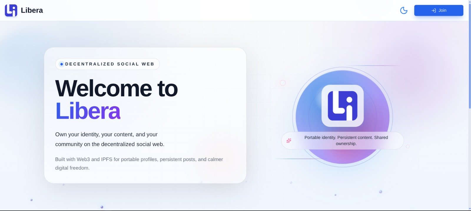 Libera Protocol decentralized application dashboard